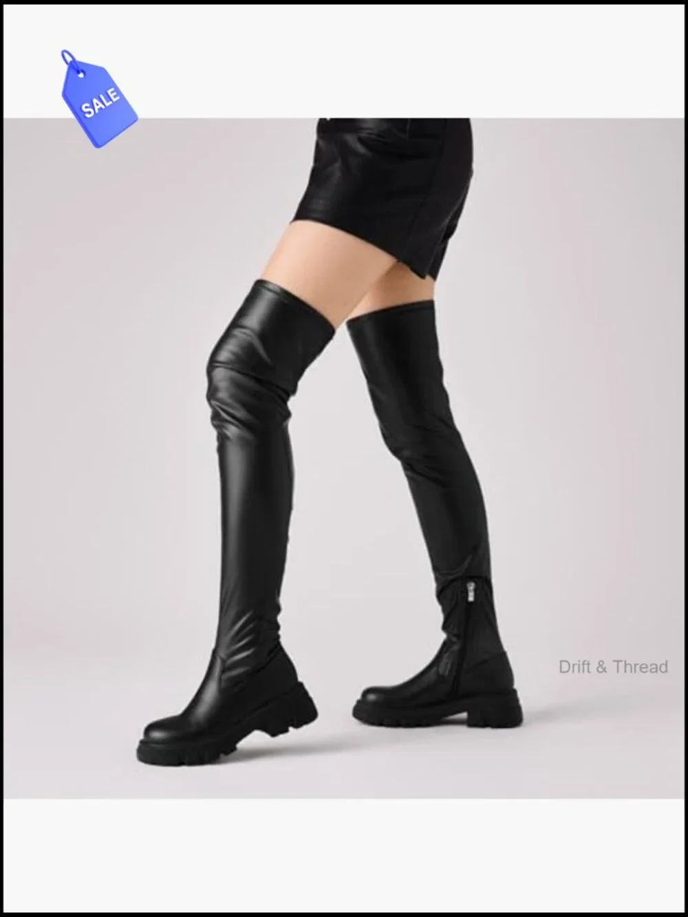 Over the Knee Boots Platform Lug Sole Chunky Heels Stretchy Side Zipper